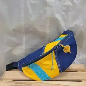 Sac AMBRE – Grand sac banane en voile recyclée – 35×20 cm - jaune et marine