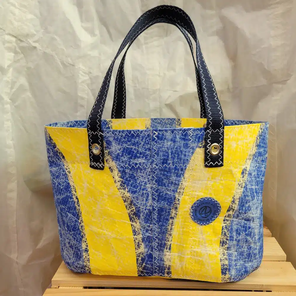 Sac BENTO en voile recyclée – 29×20 cm - bleu jaune – Image 2