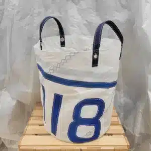 Corbeille Maxi en voile recyclée – 36 cm de diamètre - Blanc bleu