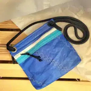 Sac Jeanne en voile recyclée – 22×20 cm – Spi Bleu - Bleu et turquoise (bandoulière)