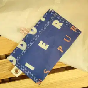 Pochette Velcro en voile recyclée – Format passeport - bleu blanc